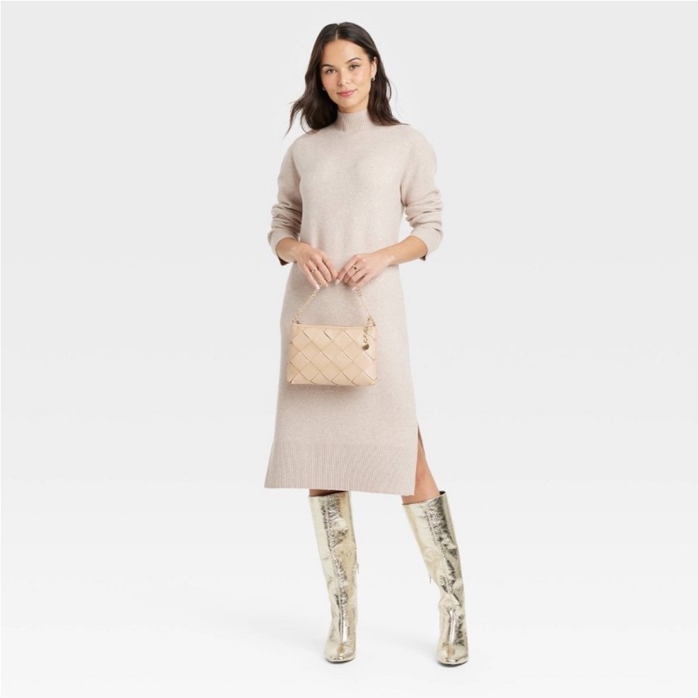 a new day Cream Knit Turtleneck Sweater Dress